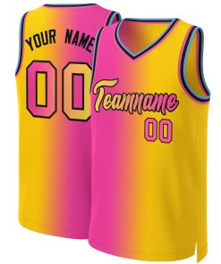 Custom Pink Yellow-Black Gradient Fashion Tops Basketball Jersey