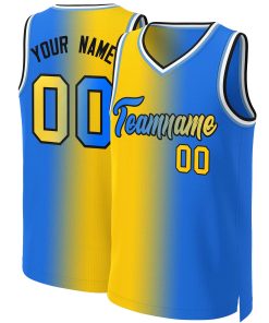 Custom Yellow Blue-Black Gradient Fashion Tops Basketball Jersey