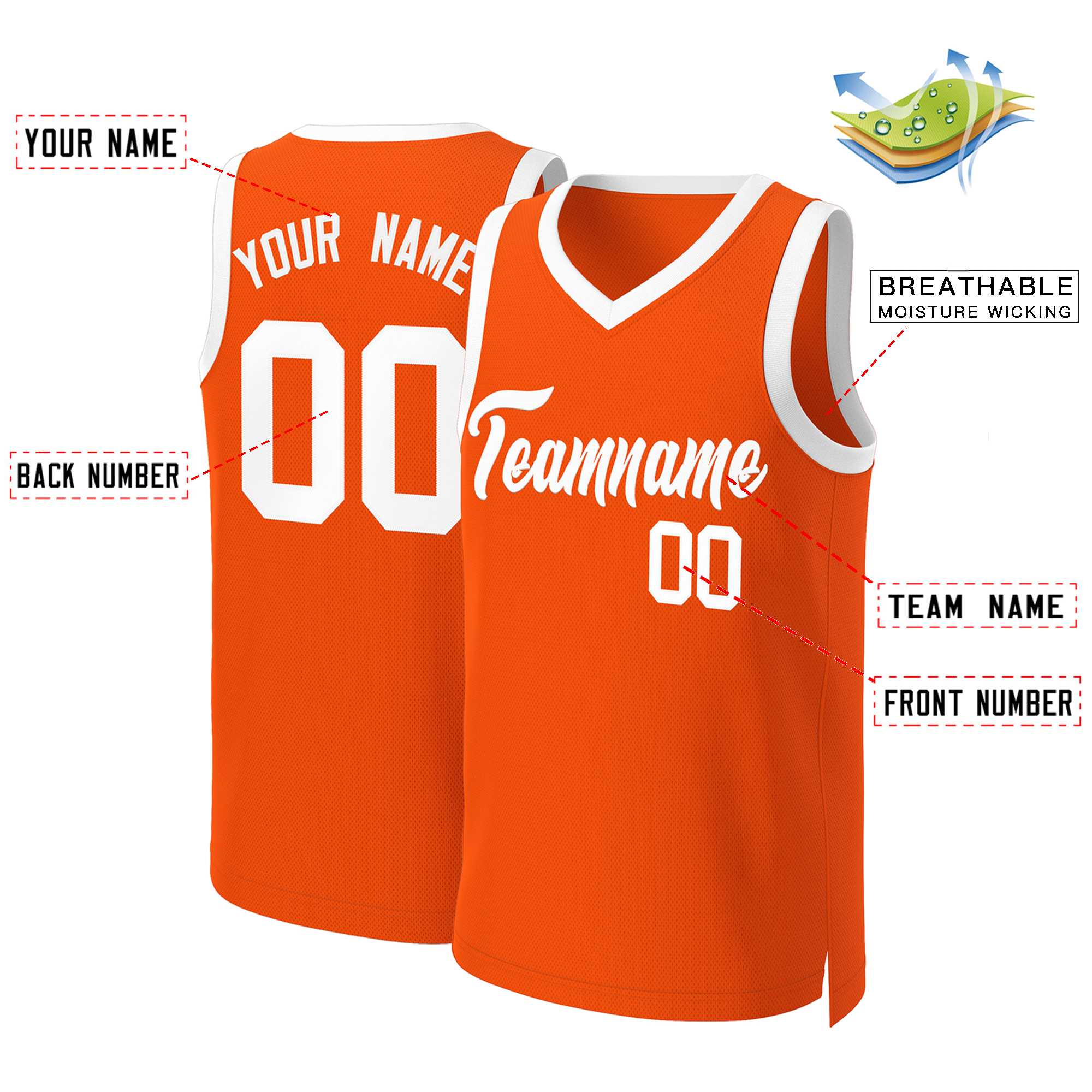 Custom Orange White Classic Tops Basketball Jersey - Image 2