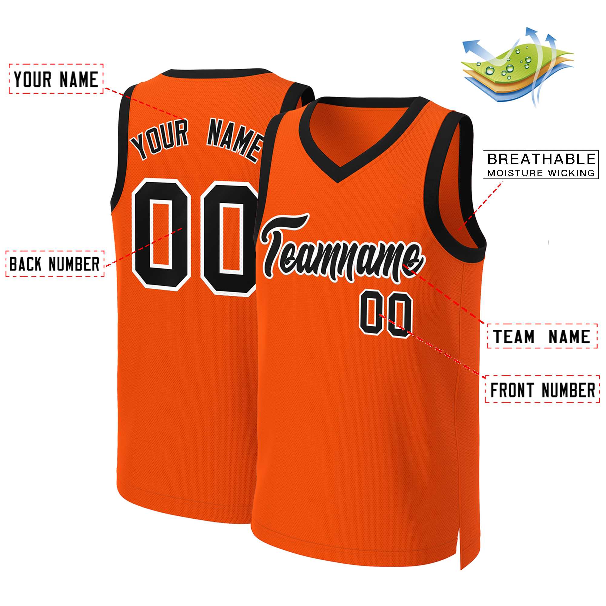 Custom Orange Black-White Classic Tops Basketball Jersey - Image 2