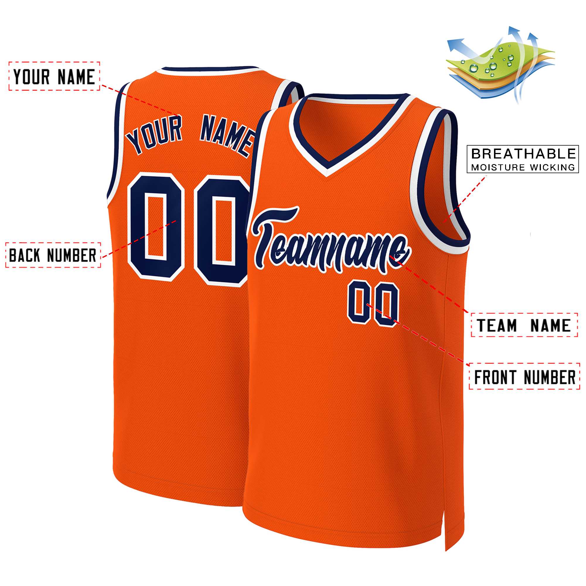 Custom Orange Navy-White Classic Tops Basketball Jersey - Image 2