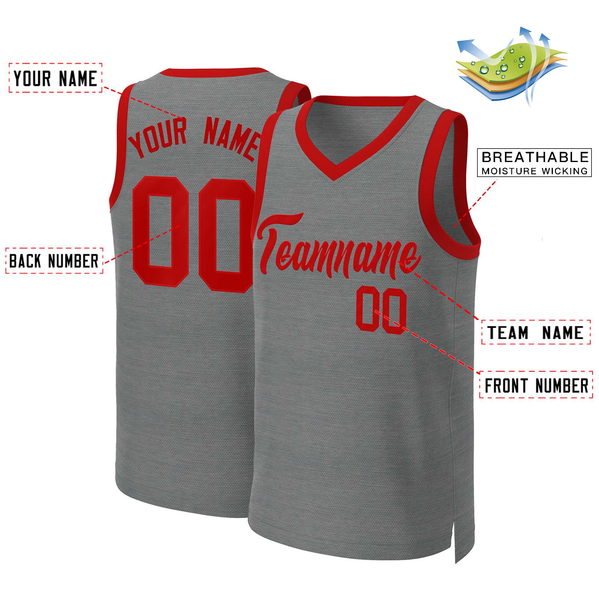 Custom Dark Gray Red Classic Tops Basketball Jersey - Image 2