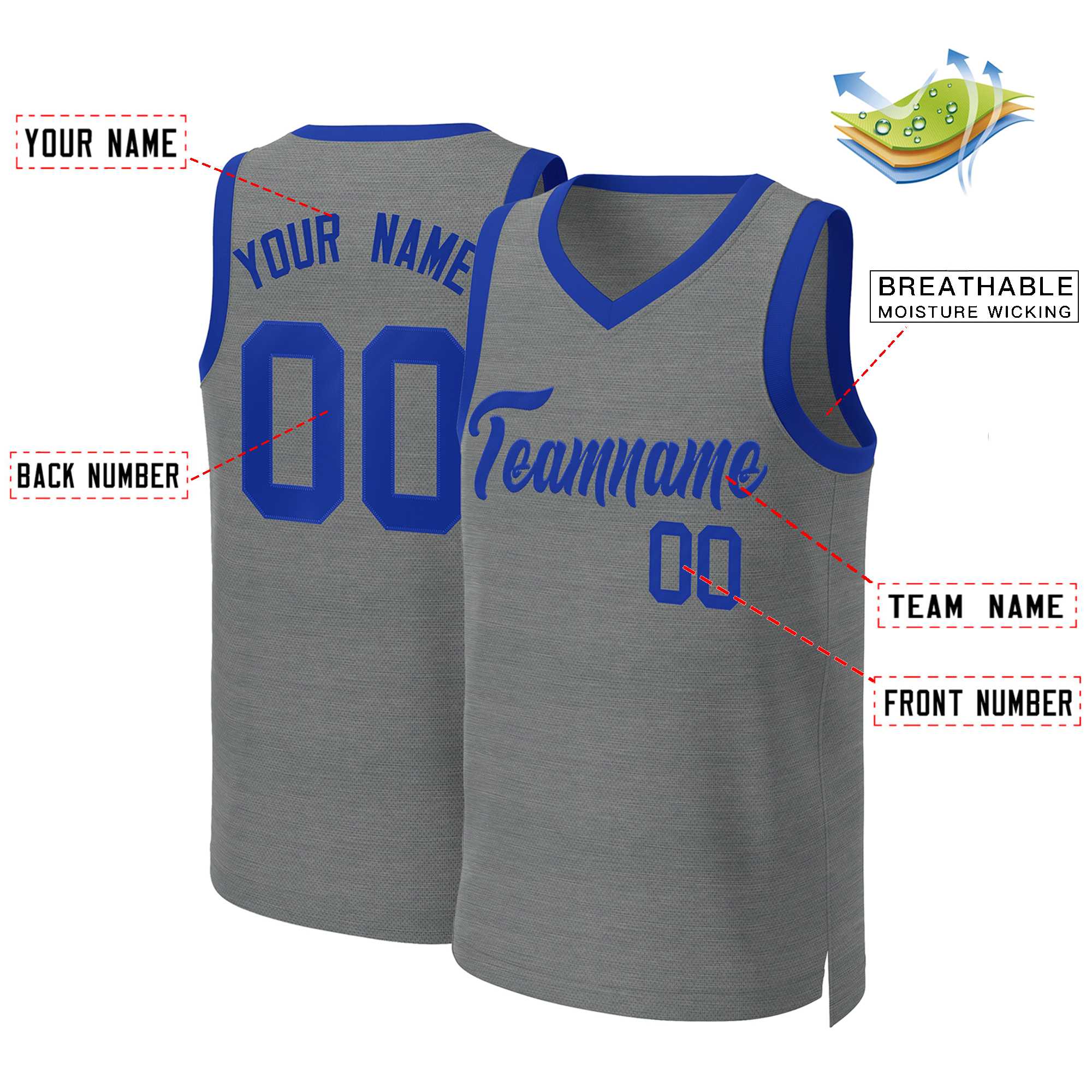 Custom Dark Gray Royal Classic Tops Basketball Jersey - Image 2