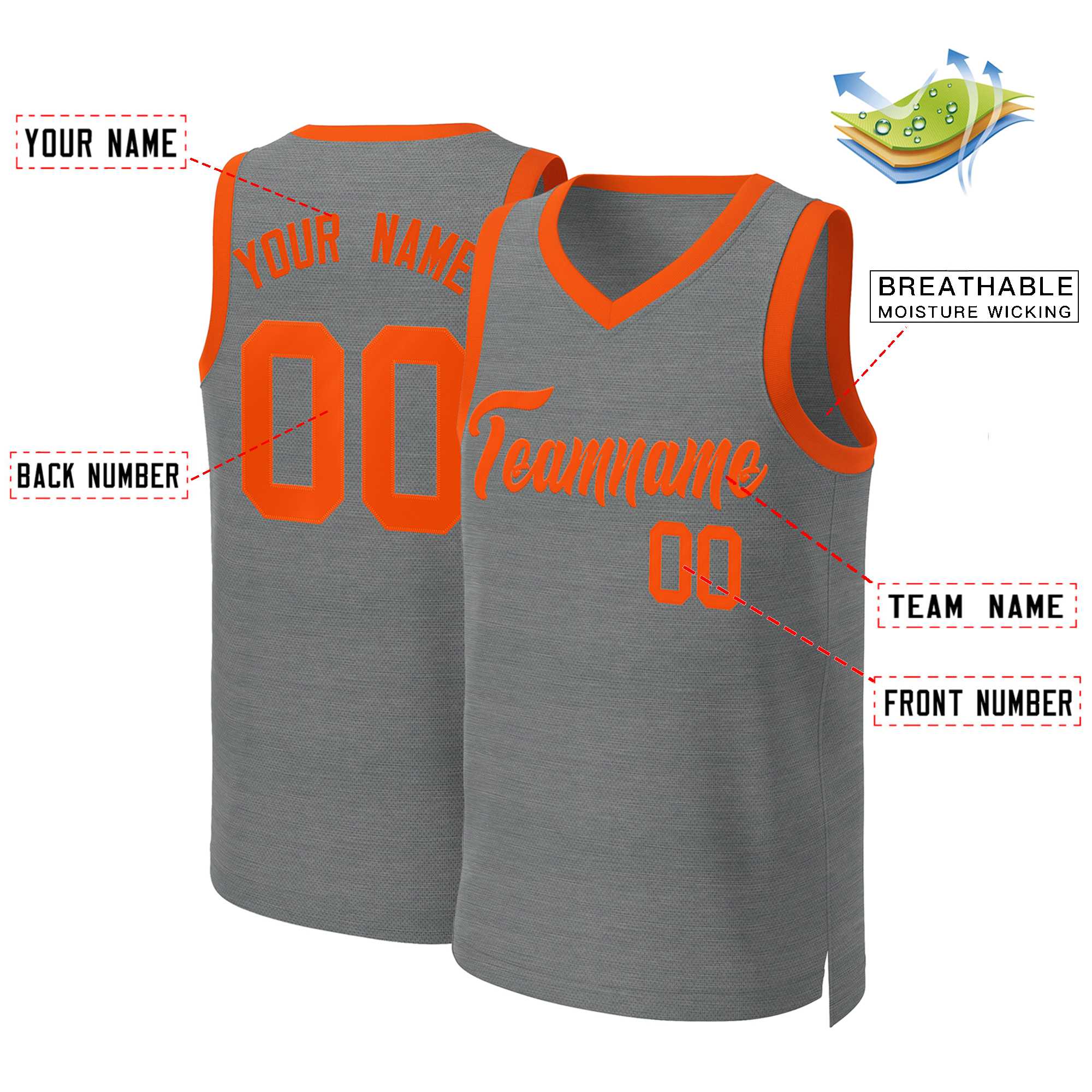 Custom Dark Gray Orange Classic Tops Basketball Jersey - Image 2