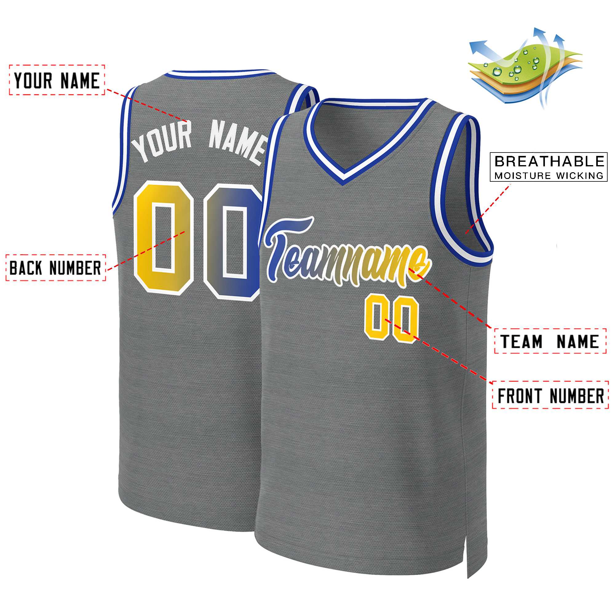 Custom Dark Gray Royal-White Classic Gradient Fashion Tops Basketball Jersey - Image 2