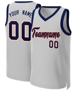 Custom Gray Navy-Orange Classic Tops Basketball Jersey