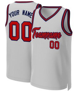 Custom Gray Red-Navy Classic Tops Basketball Jersey