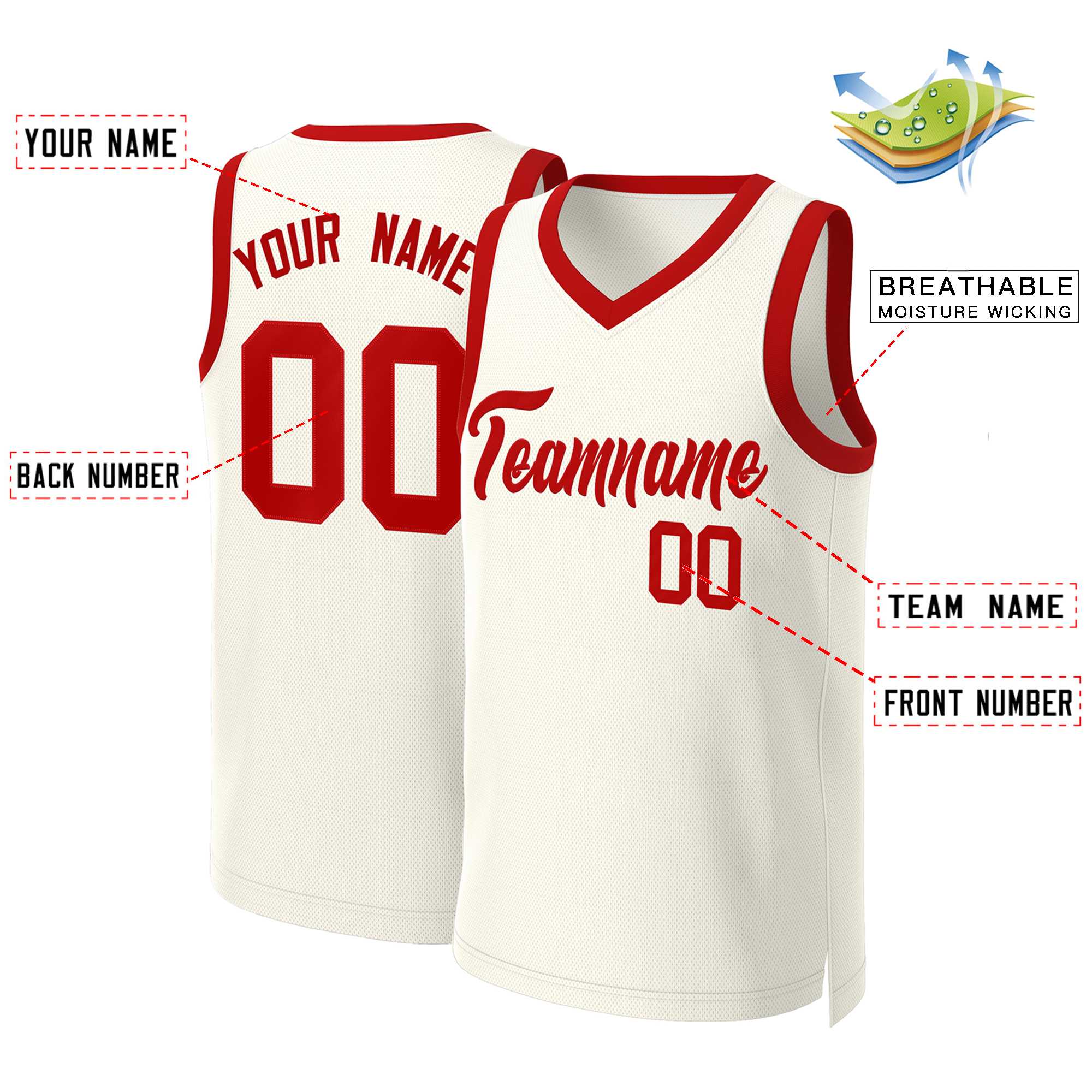 Custom Khaki Red Classic Tops Basketball Jersey - Image 2
