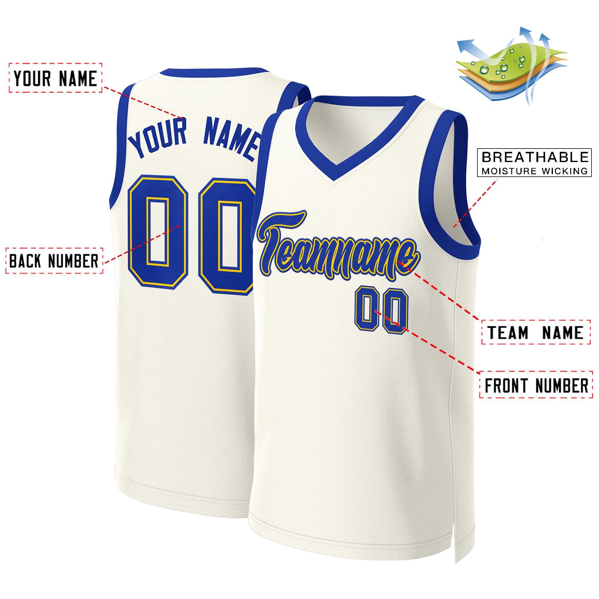 Custom Khaki Royal-Yellow Classic Tops Basketball Jersey - Image 2