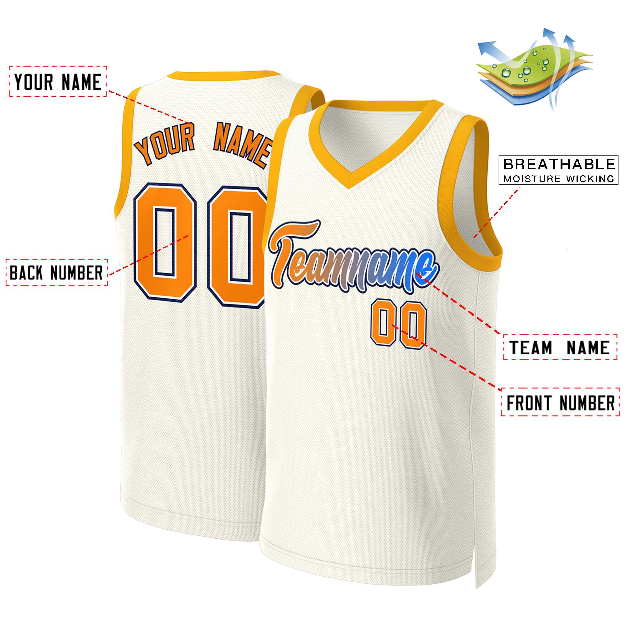 Custom Khaki Orange-White Classic Gradient Fashion Tops Basketball Jersey - Image 2