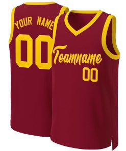 Custom Maroon Yellow Classic Tops Basketball Jersey