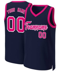 Custom Navy Pink-White Classic Tops Basketball Jersey