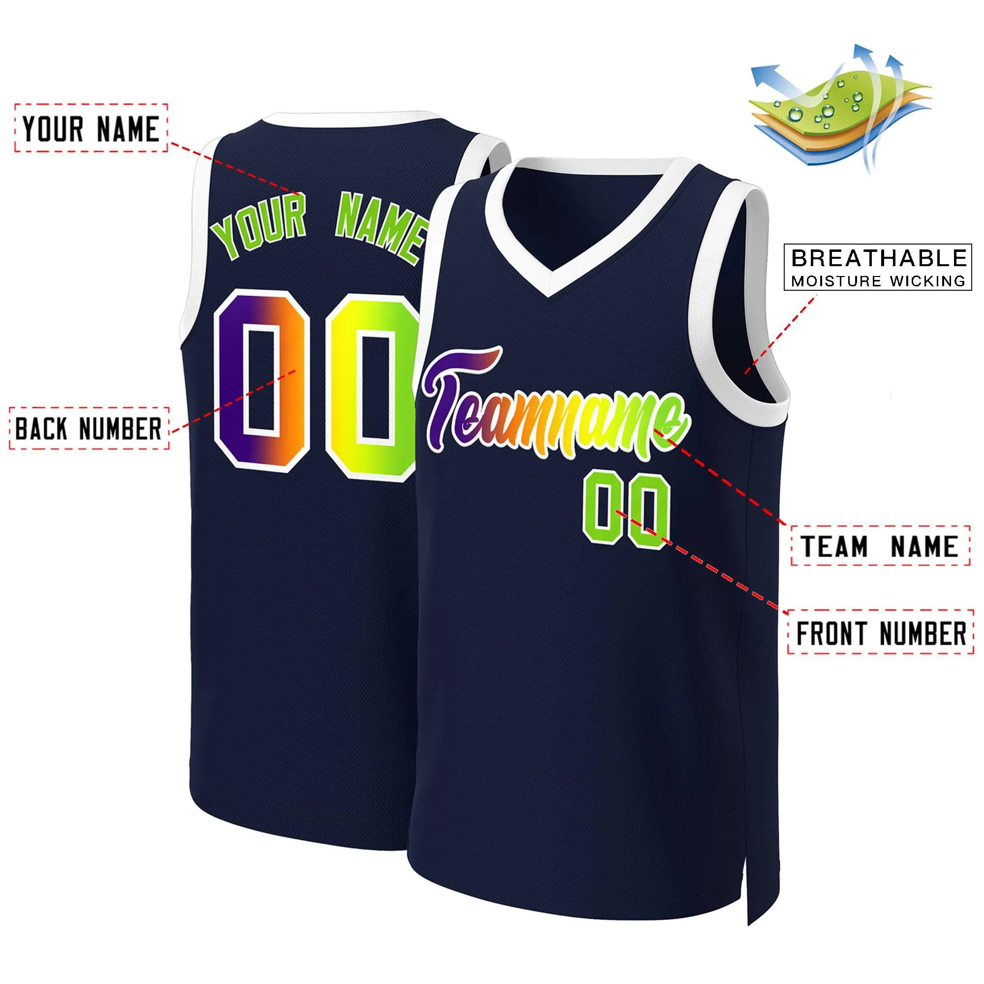 Custom Navy Purple-White Classic Gradient Fashion Tops Basketball Jersey - Image 2