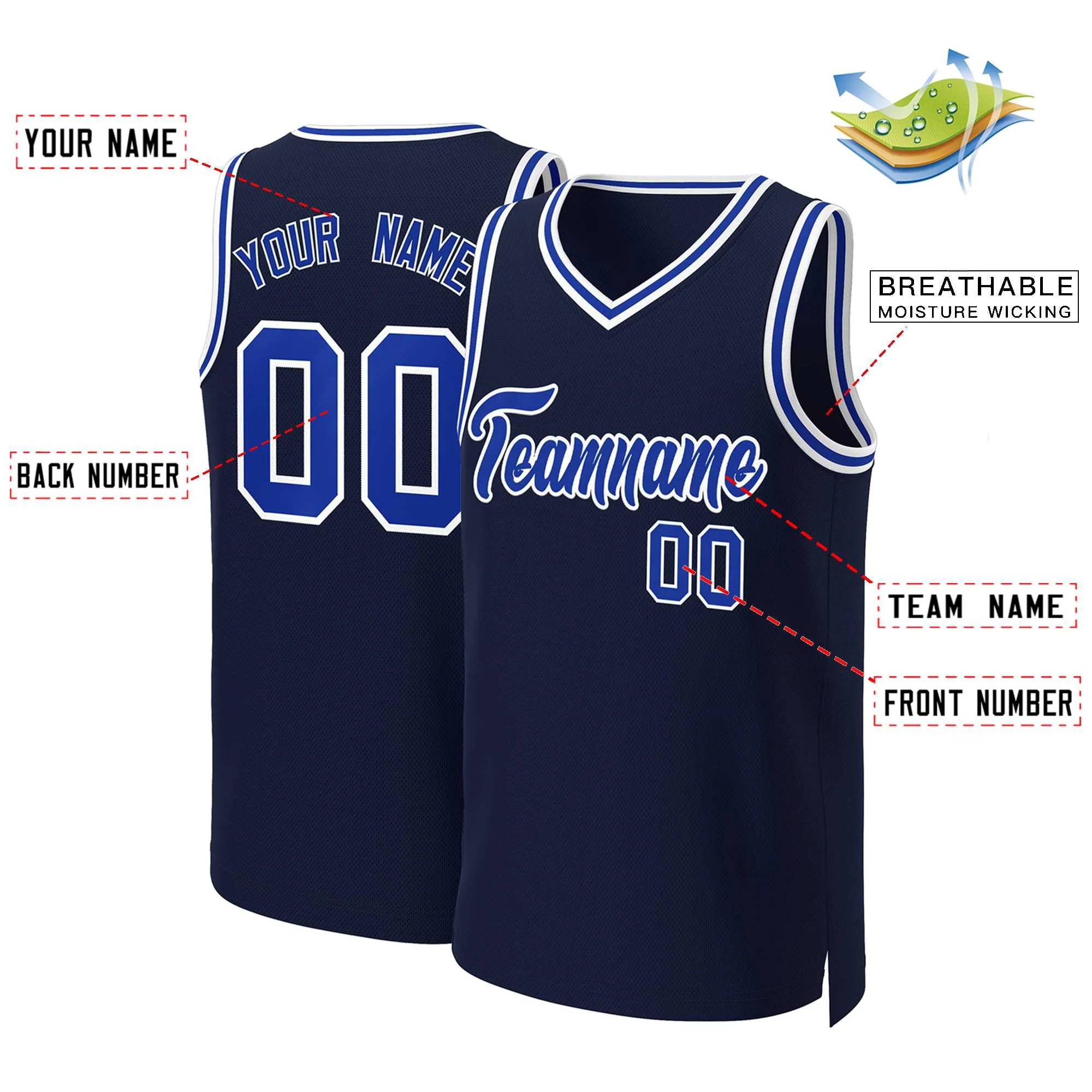 Custom Navy Royal-White Classic Tops Basketball Jersey - Image 2