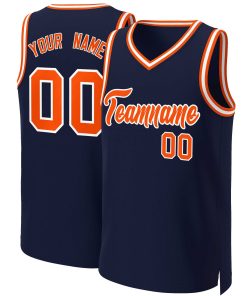 Custom Navy Orange-White Classic Tops Basketball Jersey