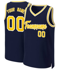 Custom Navy Yellow-White Classic Tops Basketball Jersey