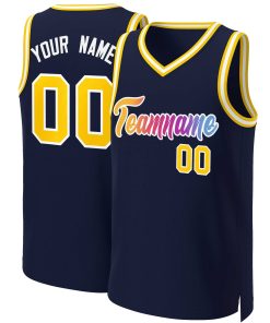 Custom Navy Yellow-White Classic Gradient Fashion Tops Basketball Jersey