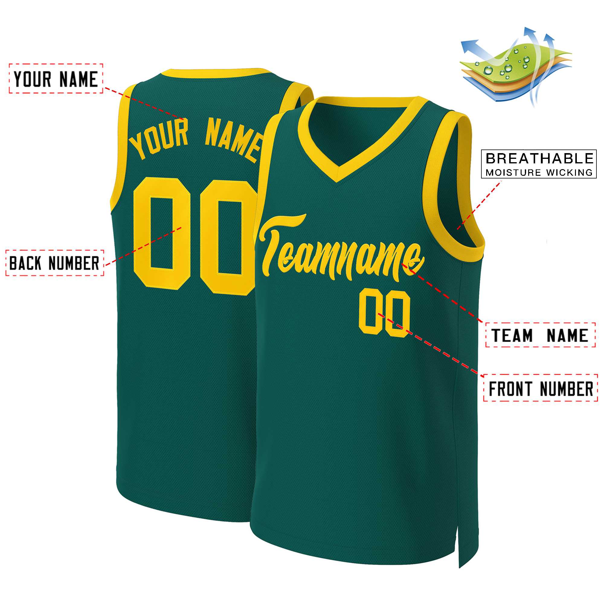 Custom Aqua Yellow Classic Tops Basketball Jersey - Image 2