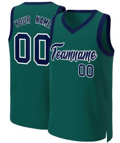 Custom Aqua Navy-White Classic Tops Basketball Jersey