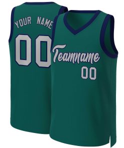 Custom Aqua Gray-Navy Classic Tops Basketball Jersey