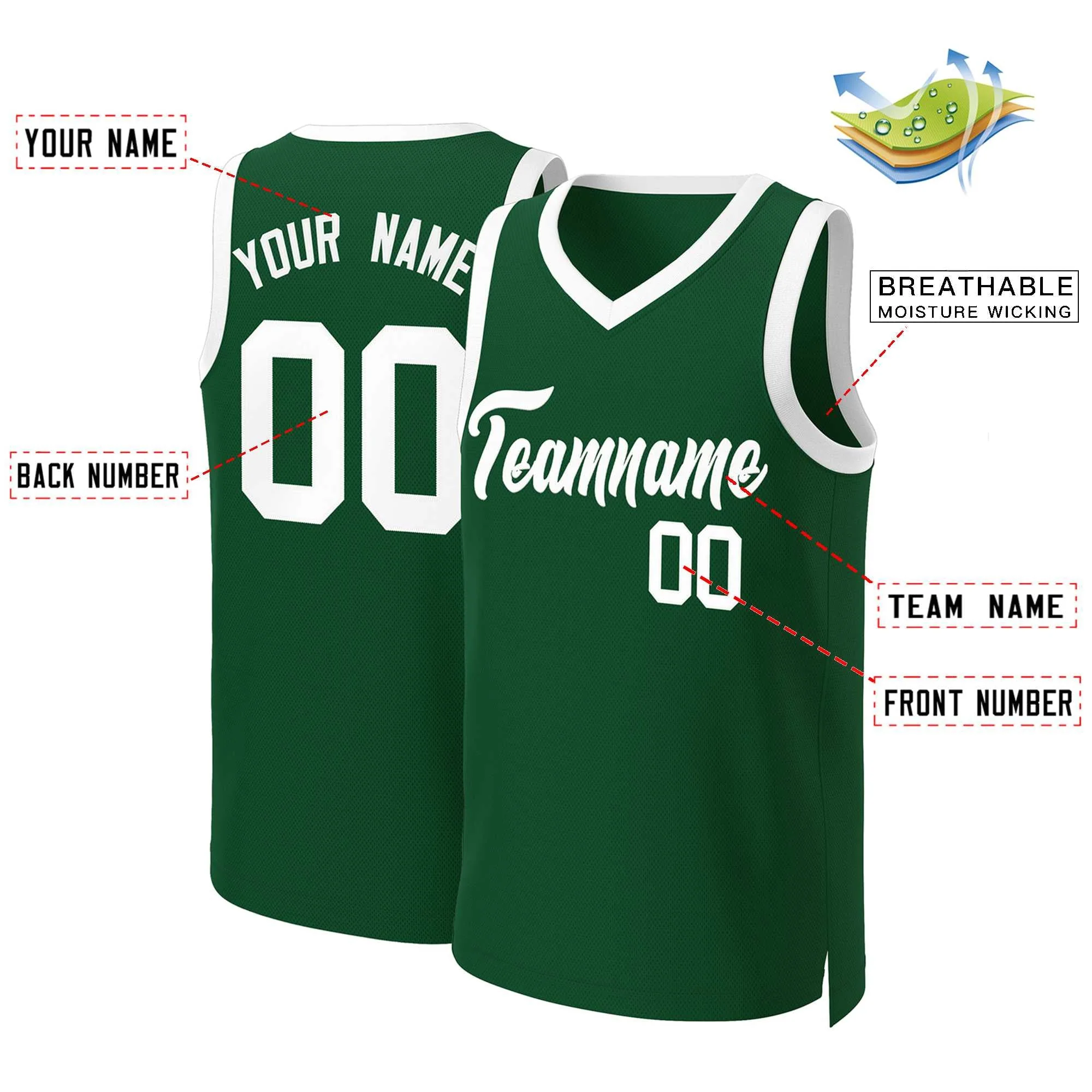 Custom Green White Classic Tops Basketball Jersey - Image 2