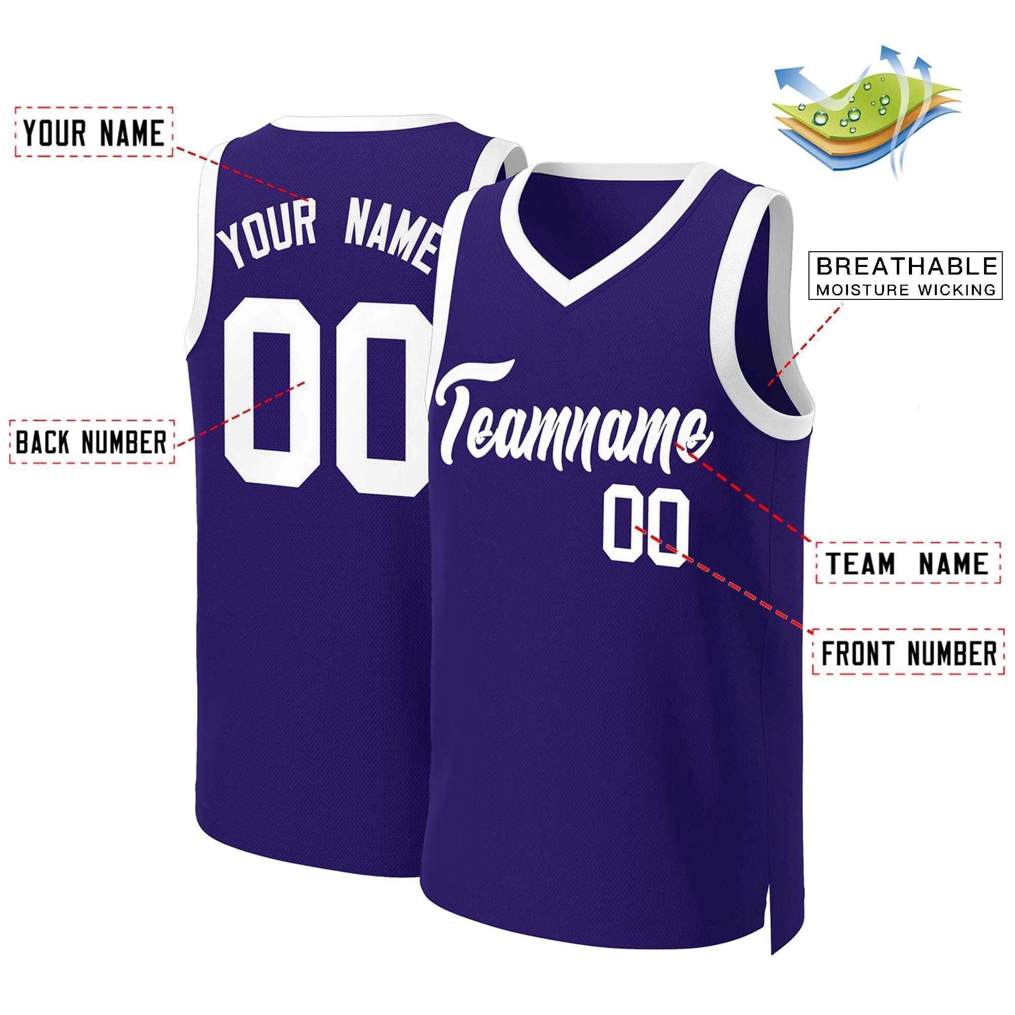 Custom Purple White Classic Tops Basketball Jersey - Image 2
