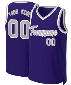 Custom Purple Gray-White Classic Tops Basketball Jersey