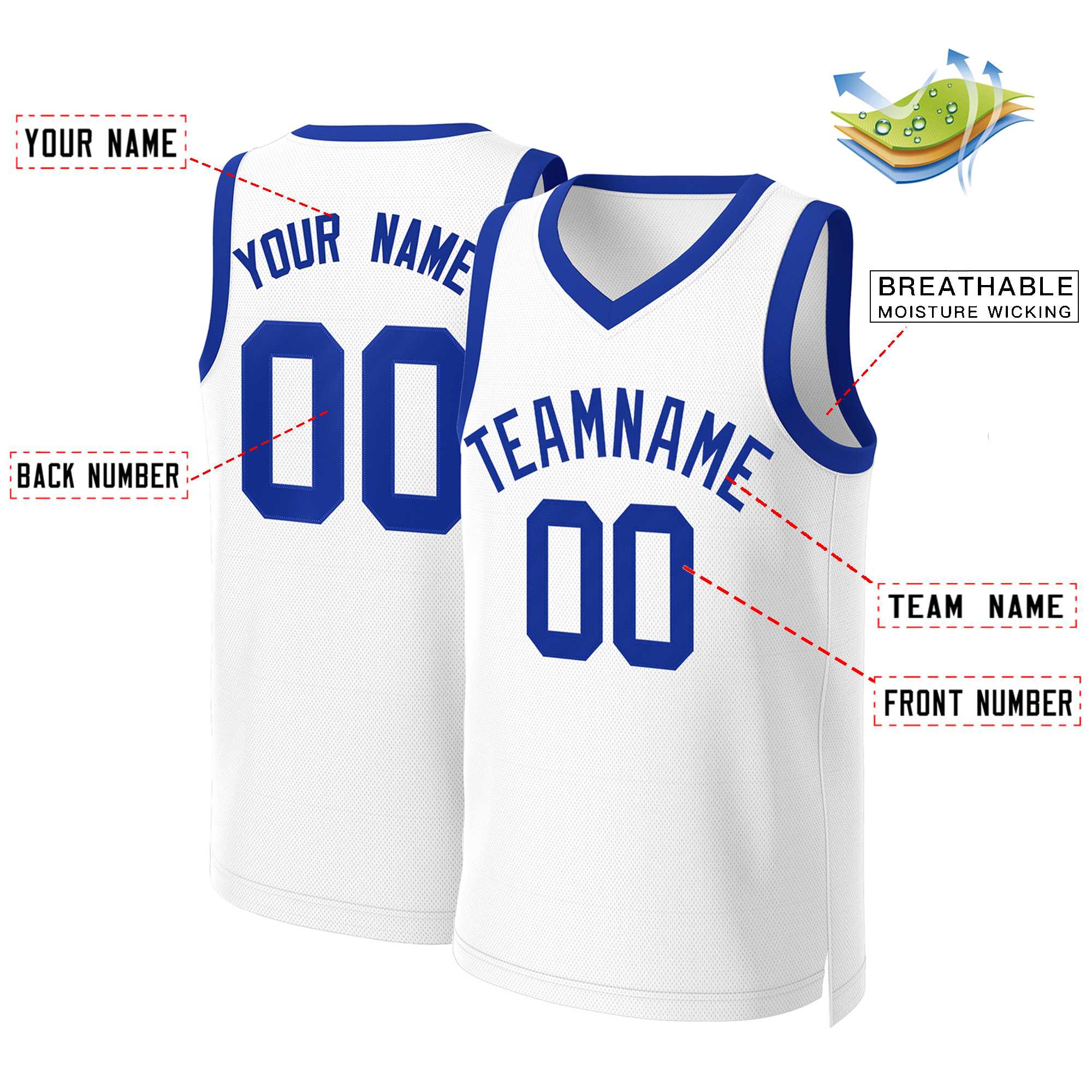 Custom White Royal Classic Tops Basketball Jersey - Image 2