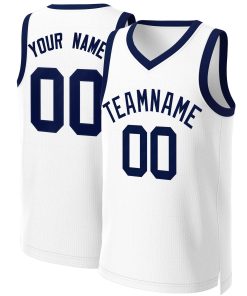 Custom White Navy Blue Classic Tops Basketball Jersey