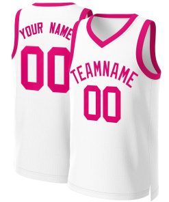 Custom White Pink Classic Tops Basketball Jersey