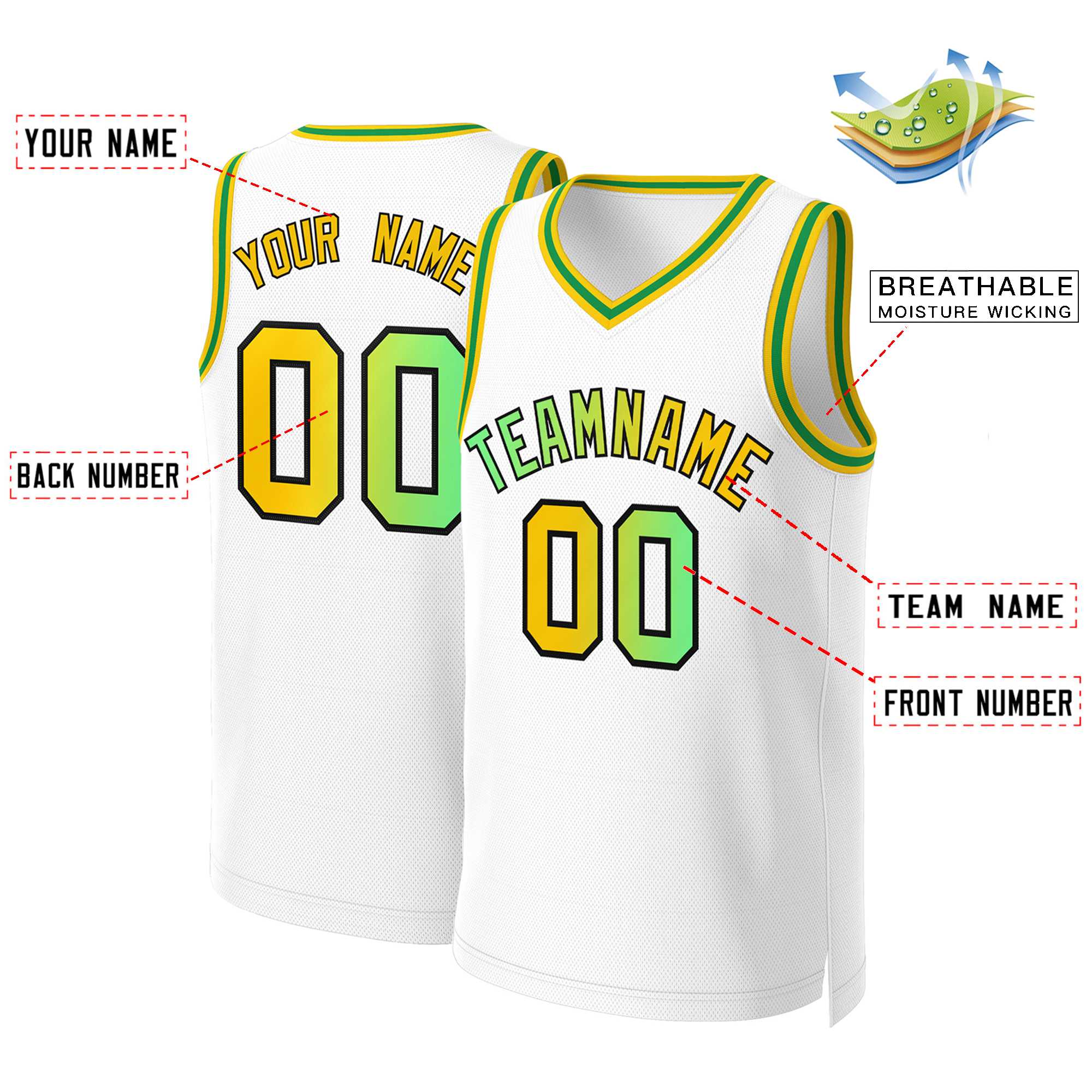 Custom White Green-Black Classic Gradient Fashion Tops Basketball Jersey - Image 2