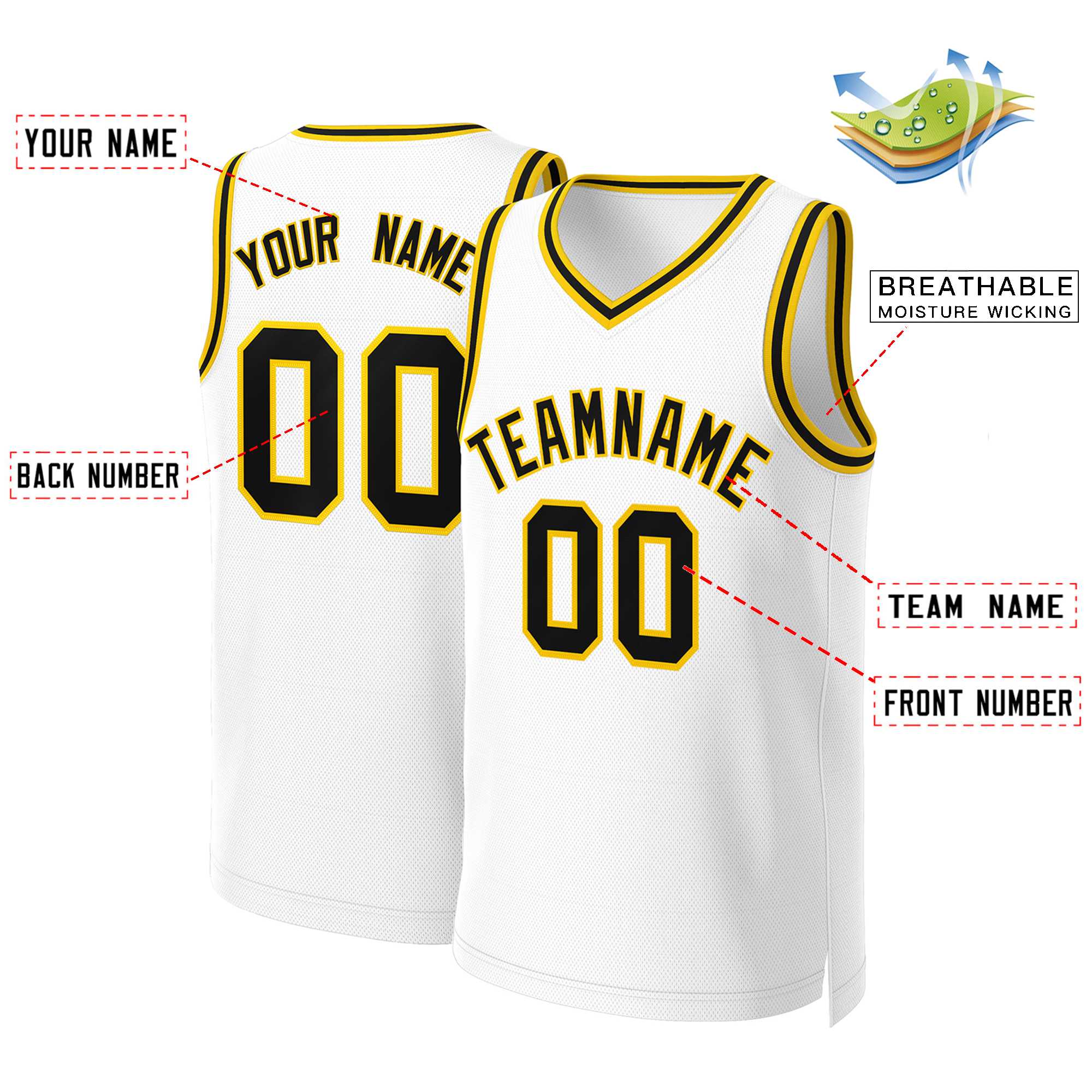 Custom White Black-Yellow Classic Tops Basketball Jersey - Image 2