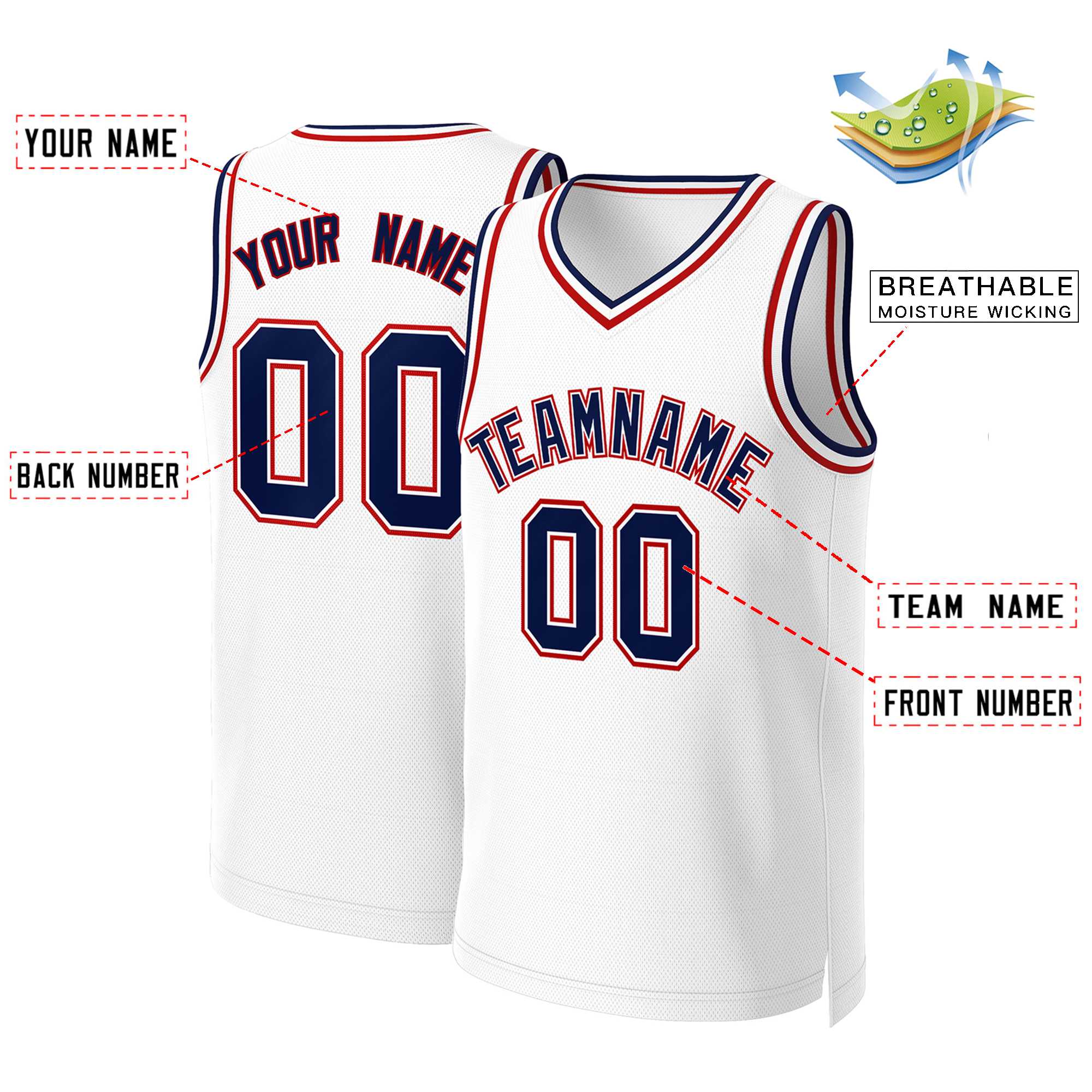 Custom White Navy-White Classic Tops Basketball Jersey - Image 2
