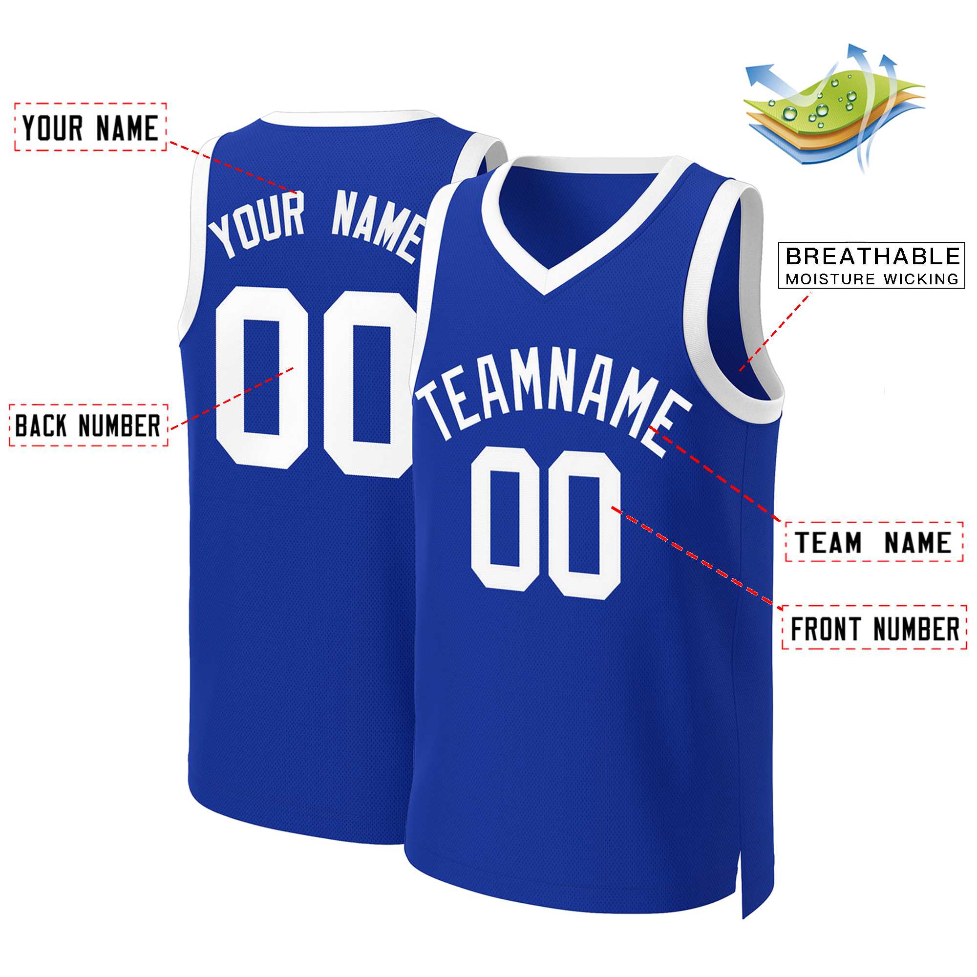 Custom Royal White Classic Tops Basketball Jersey - Image 2