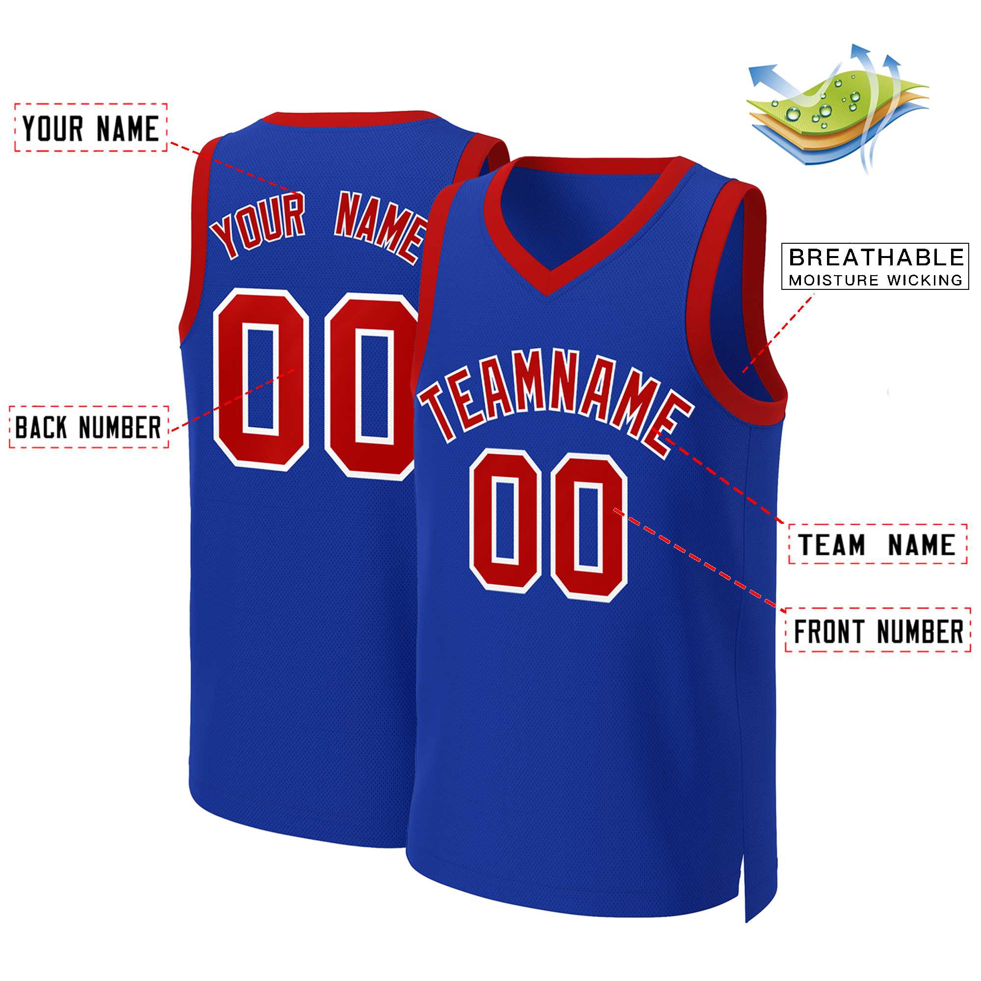 Custom Royal Red-White Classic Tops Basketball Jersey - Image 2