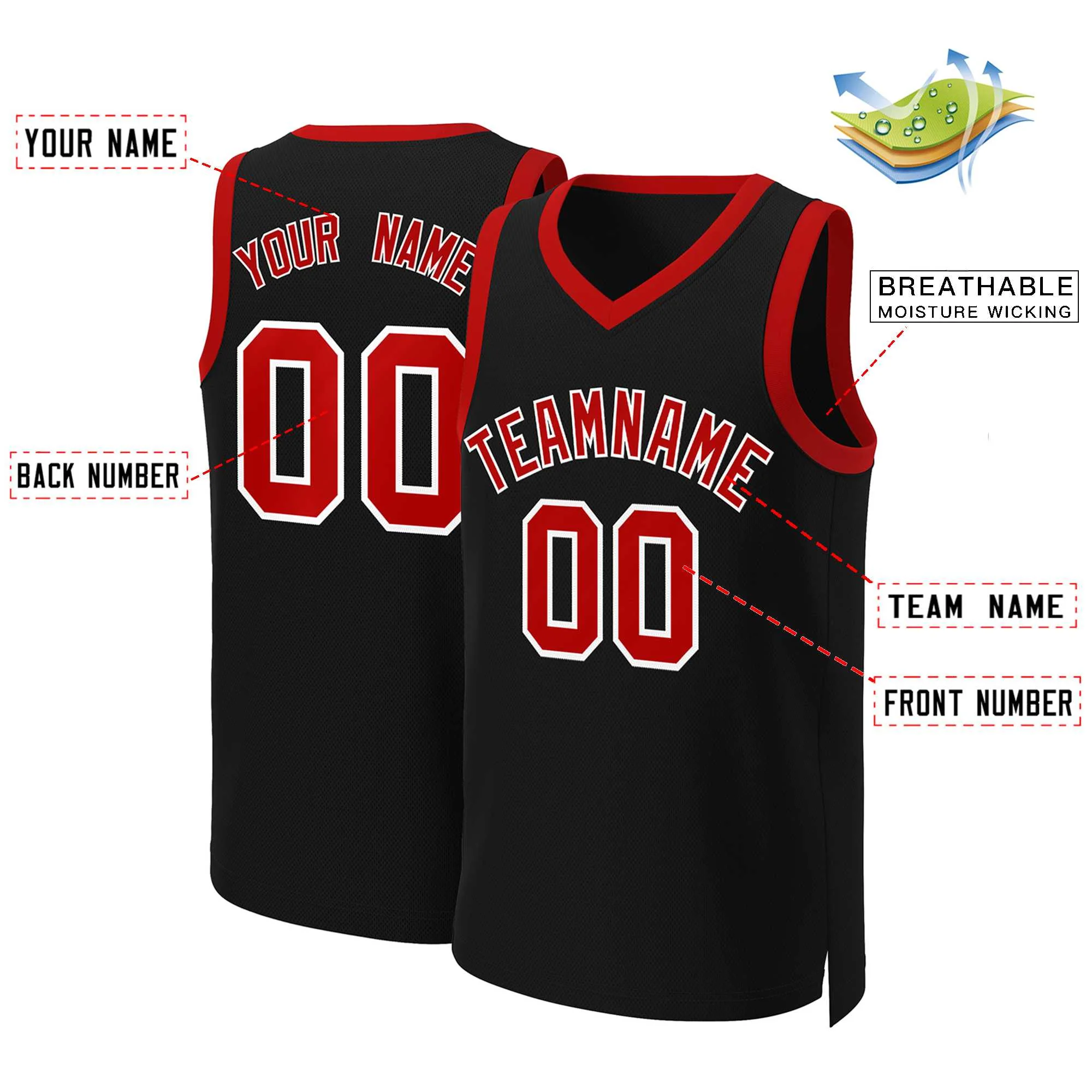 Custom Black Red-White Classic Tops Basketball Jersey - Image 2