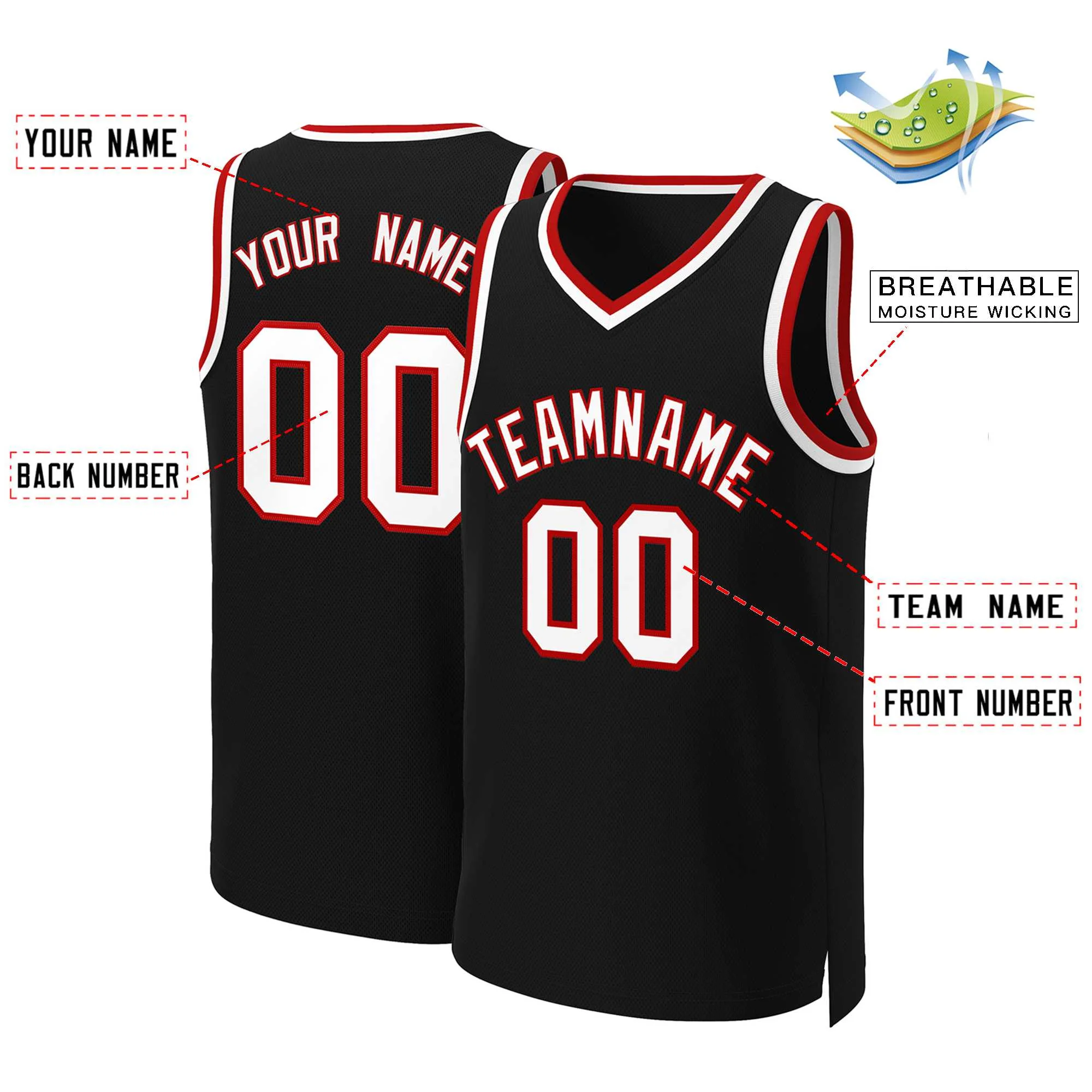 Custom Black White-Red Classic Tops Basketball Jersey - Image 2
