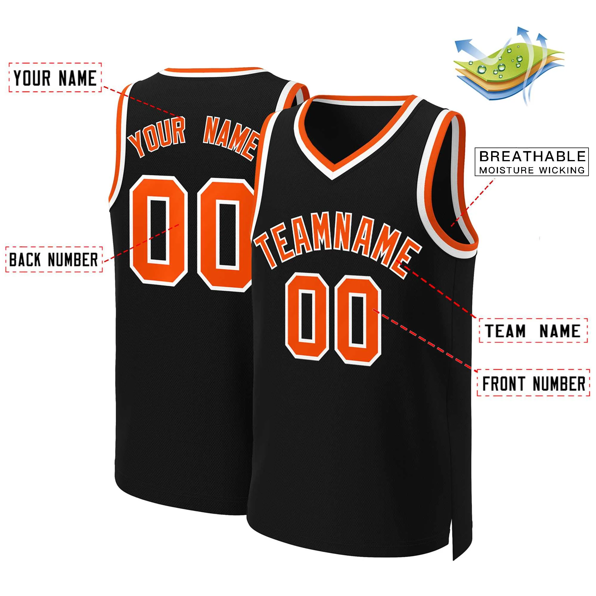 Custom Black Orange-White Classic Tops Basketball Jersey - Image 2