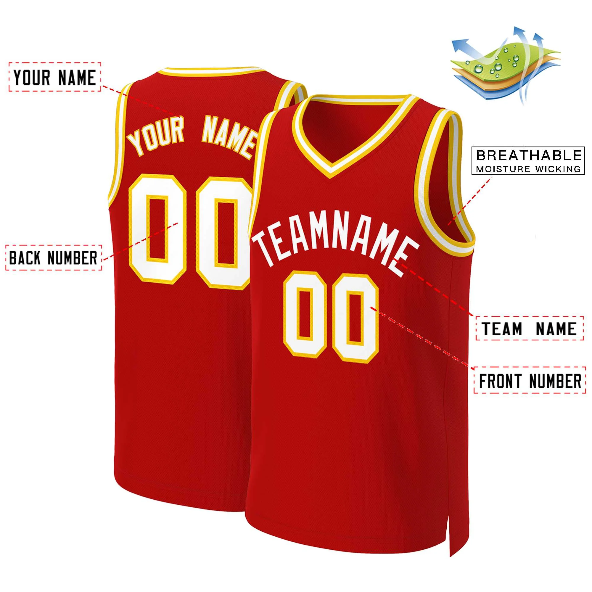 Custom Red White Classic Tops Basketball Jersey - Image 2