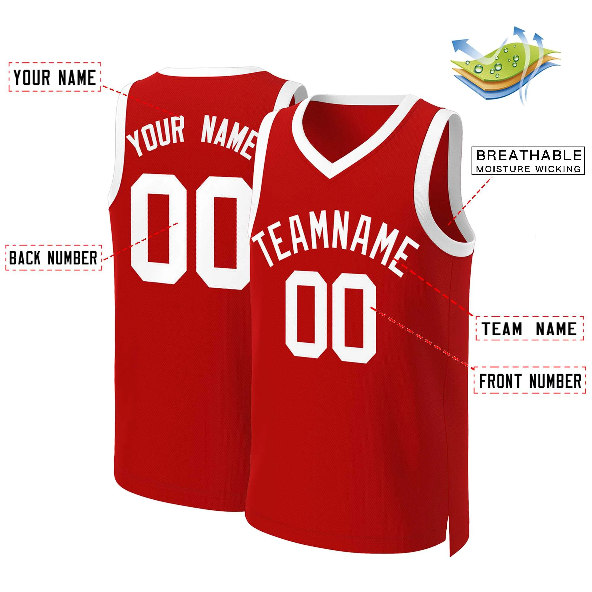 Custom Red White Classic Tops Basketball Jersey - Image 2
