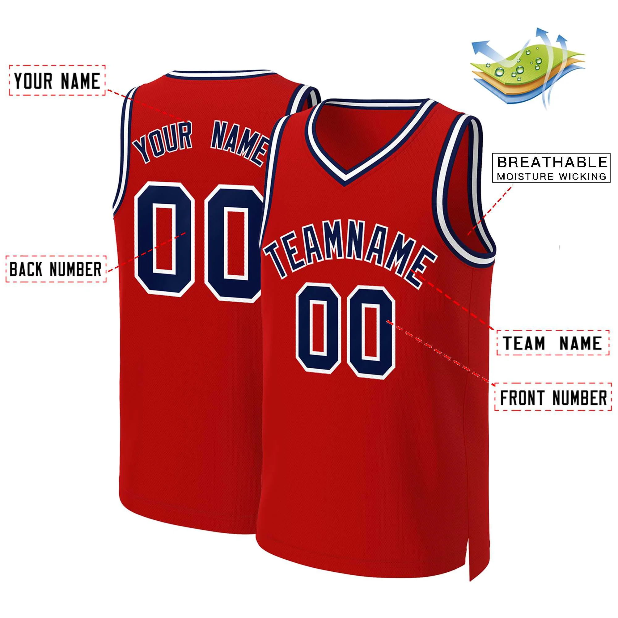 Custom Red Navy-White Classic Tops Basketball Jersey - Image 2