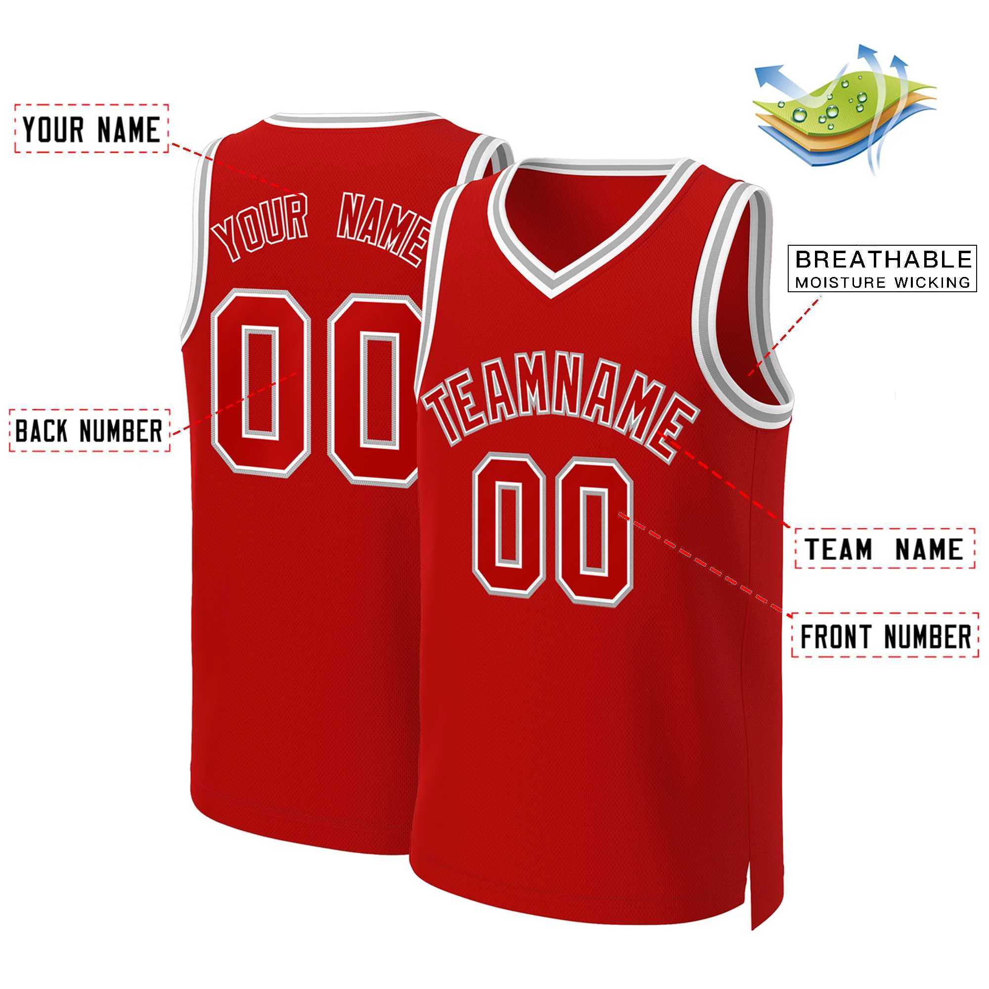 Custom Red Red-White Classic Tops Basketball Jersey - Image 2