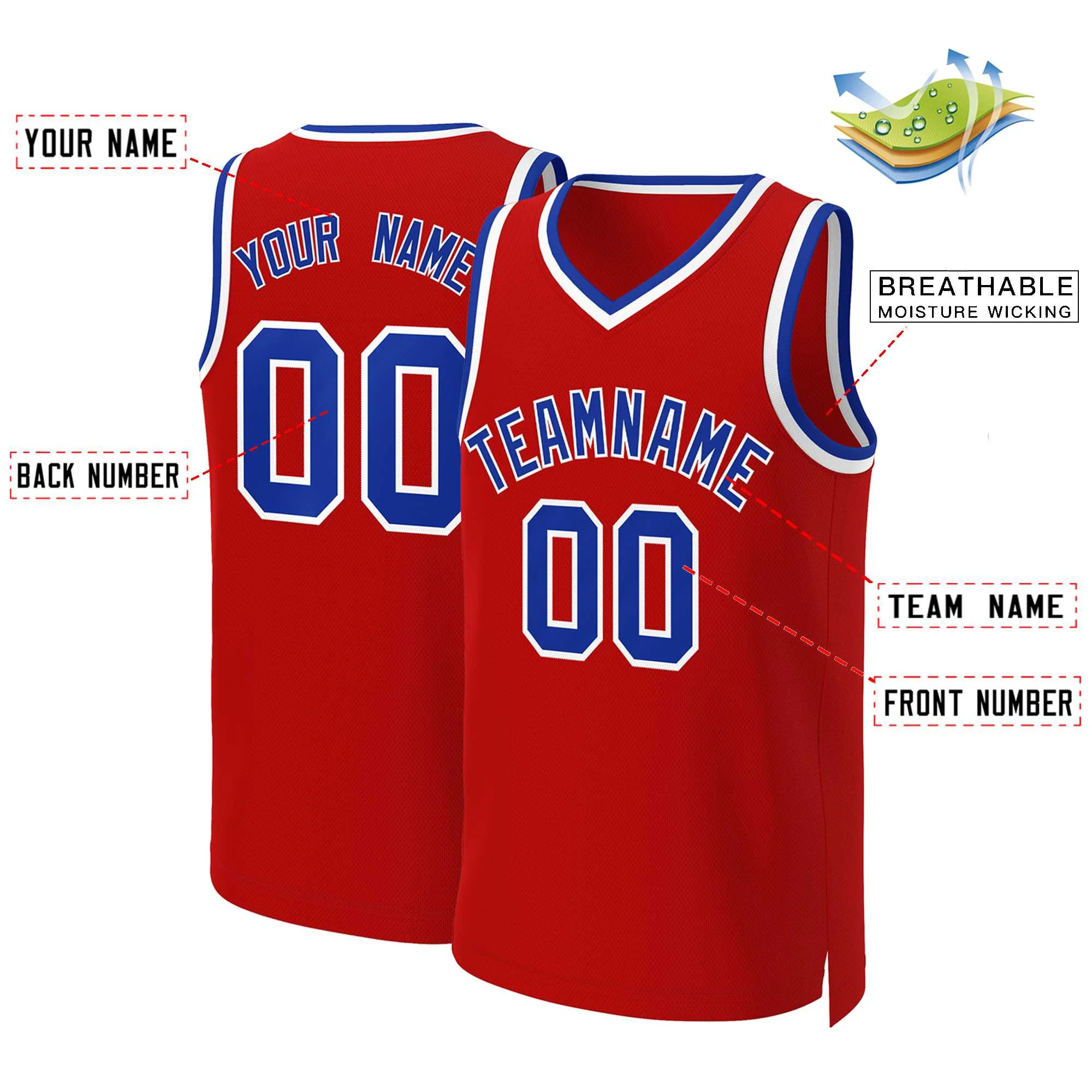 Custom Red Royal-White Classic Tops Basketball Jersey - Image 2