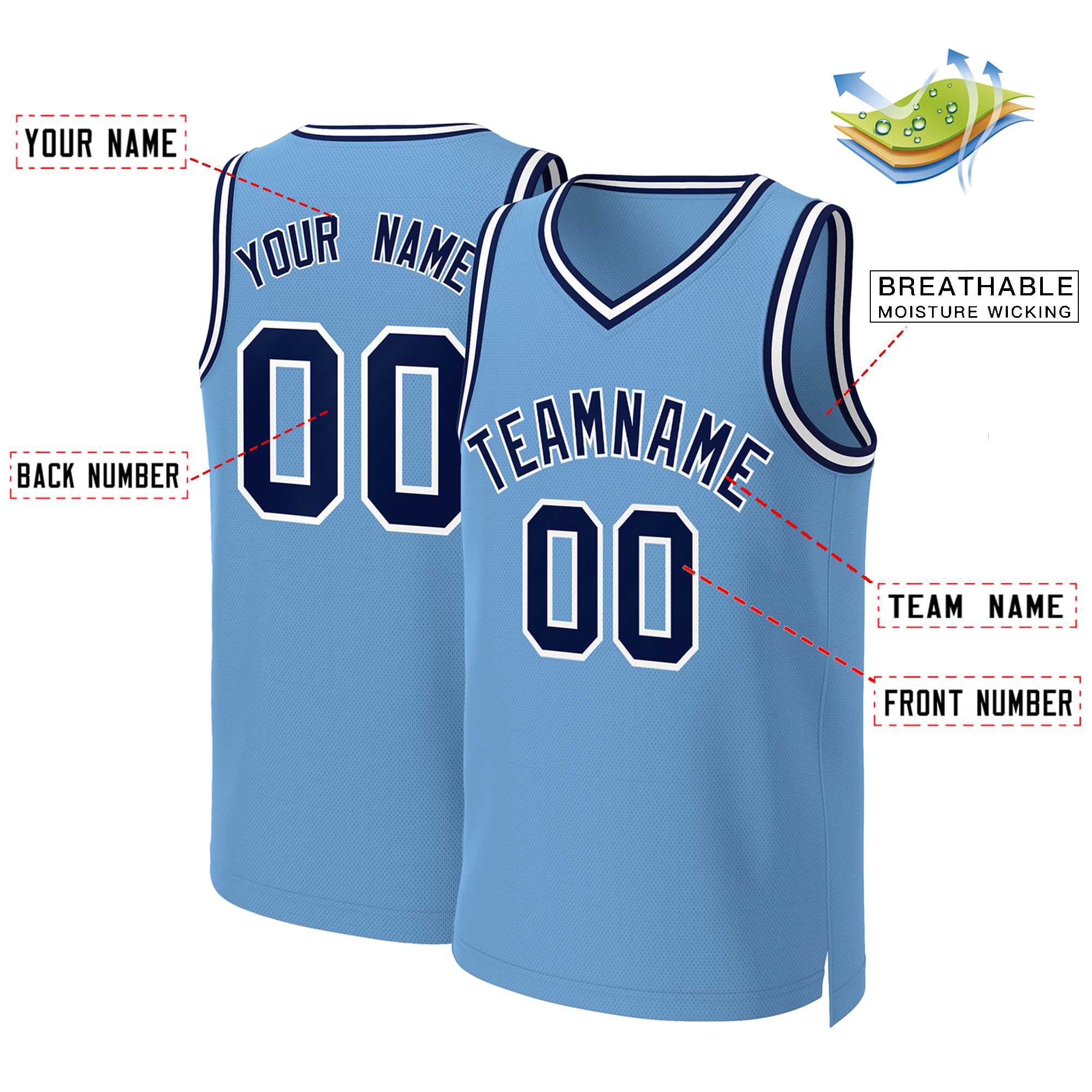 Custom Light Blue Navy-White Classic Tops Basketball Jersey - Image 2