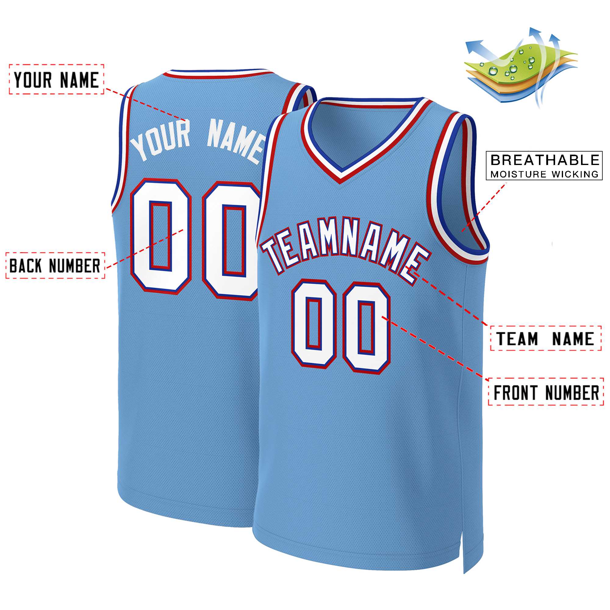 Custom Light Blue White-Royal Classic Tops Basketball Jersey - Image 2