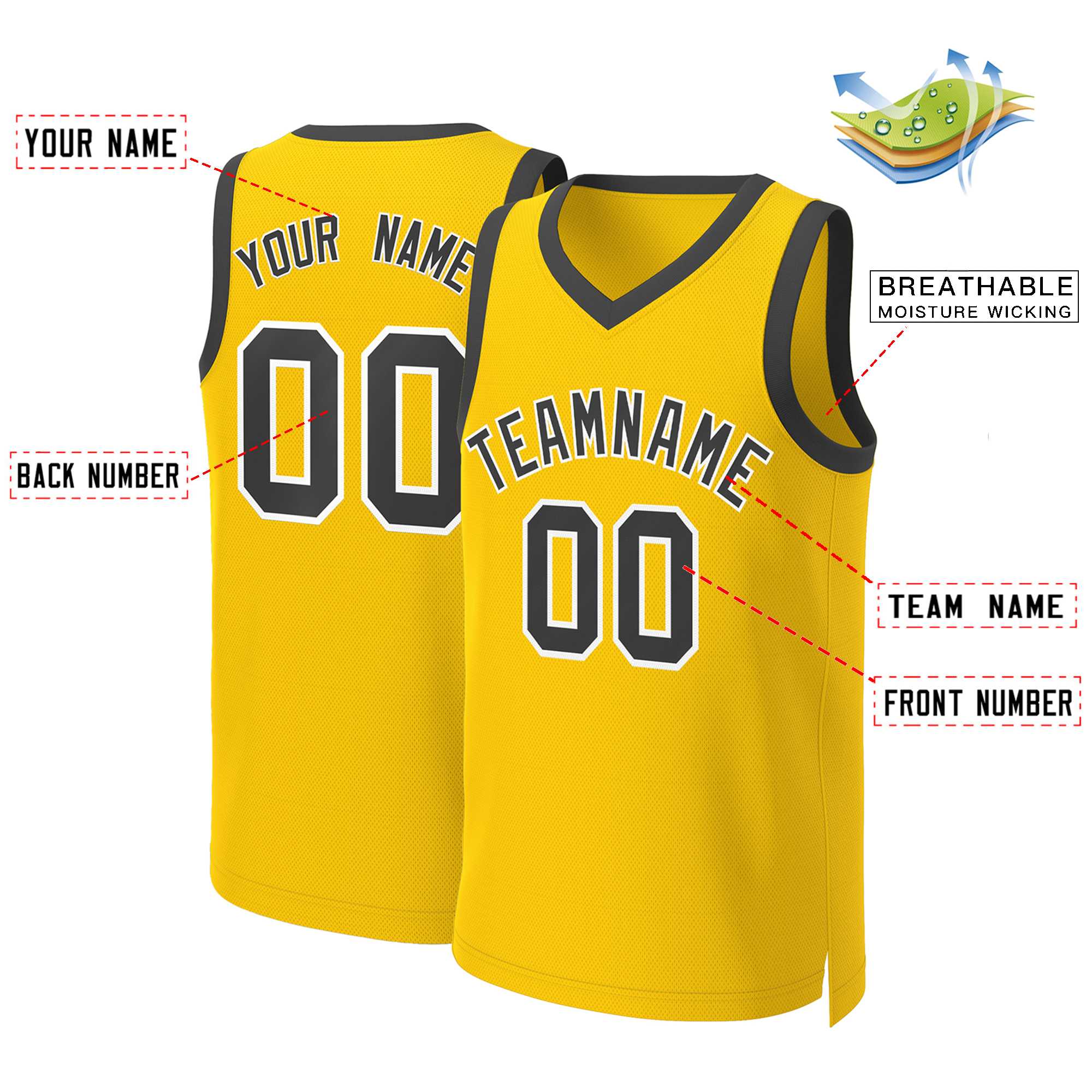 Custom Yellow Black-White Classic Tops Basketball Jersey - Image 2