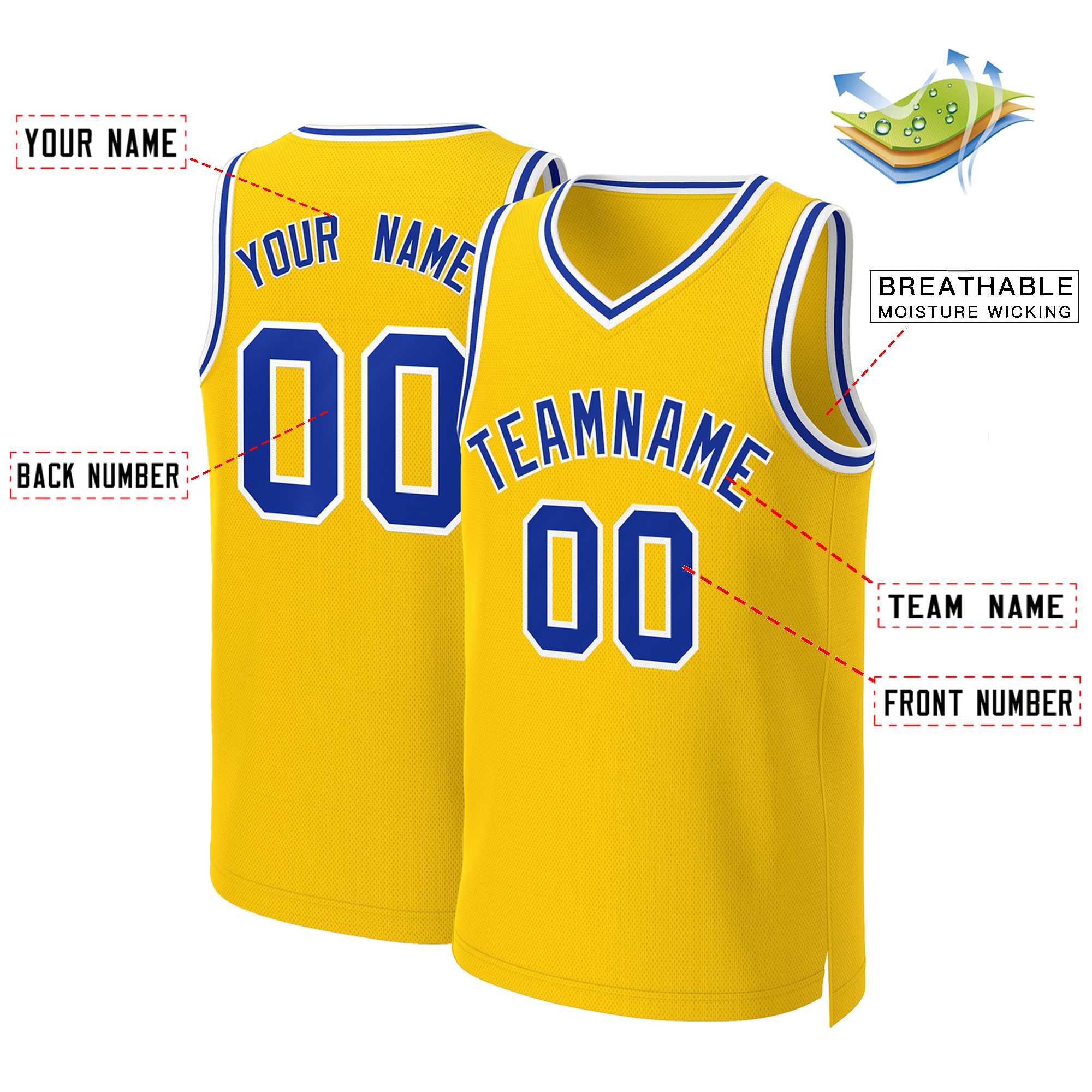 Custom Yellow Royal-White Classic Tops Basketball Jersey - Image 2