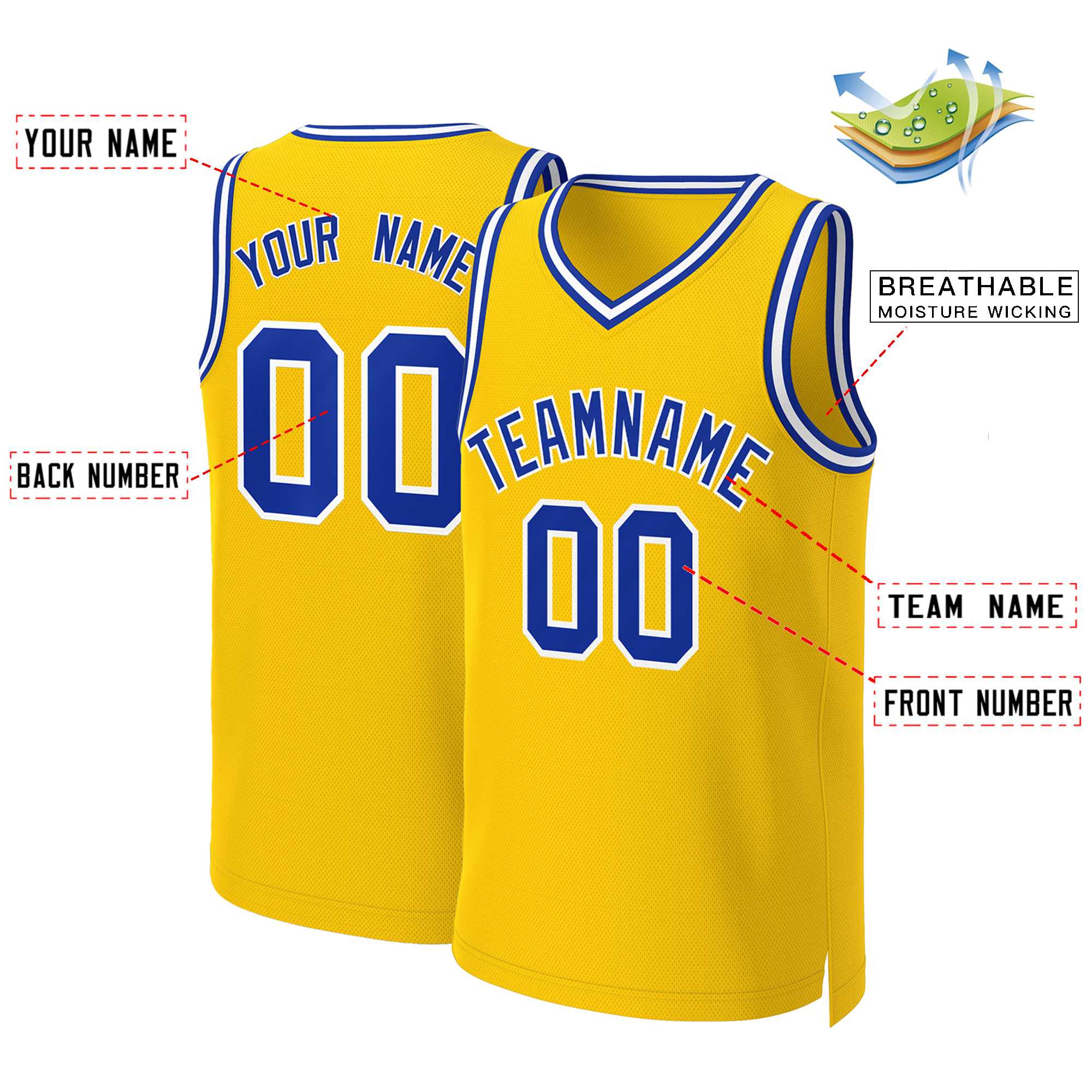 Custom Yellow Royal-White Classic Tops Basketball Jersey - Image 2