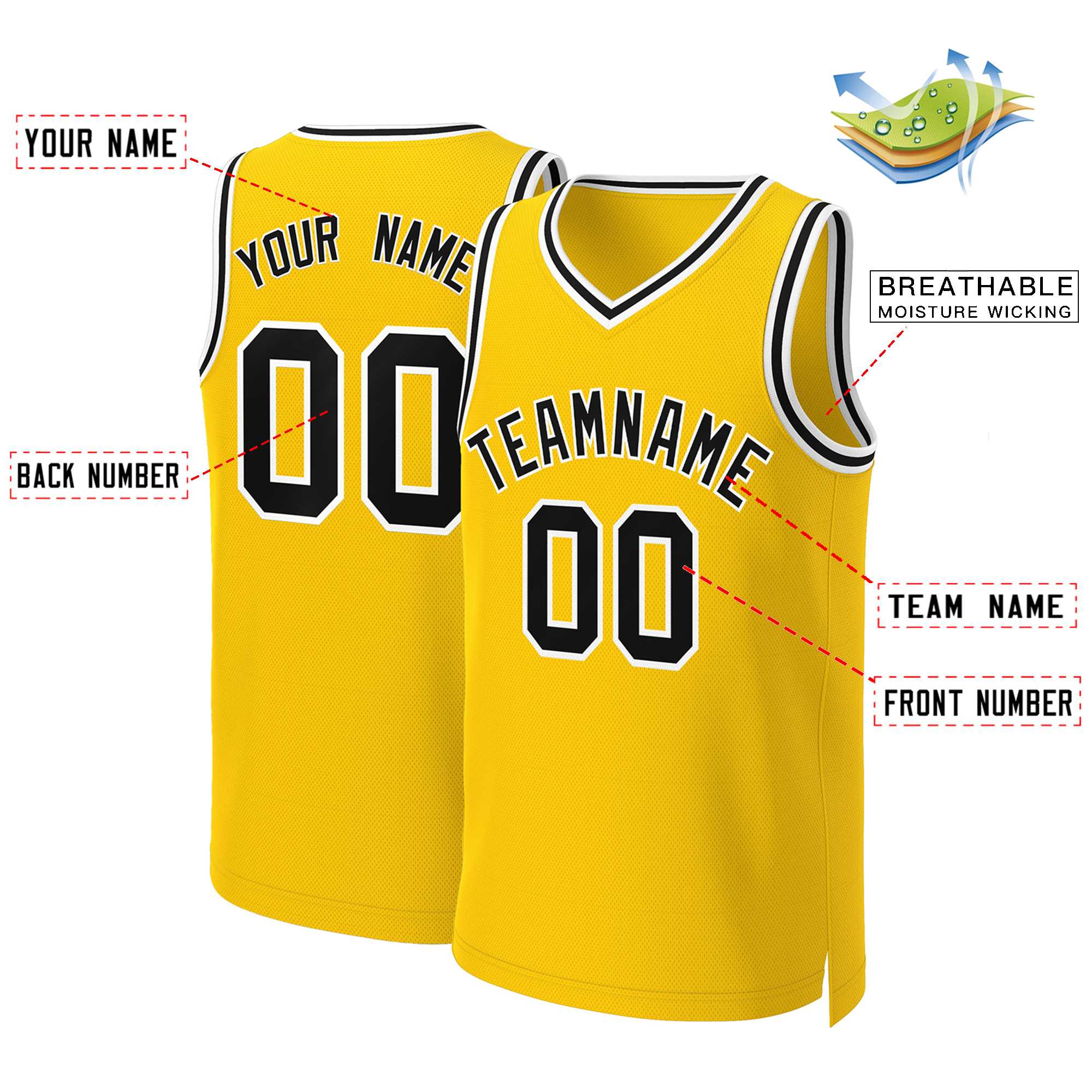 Custom Yellow Black-White Classic Tops Basketball Jersey - Image 2
