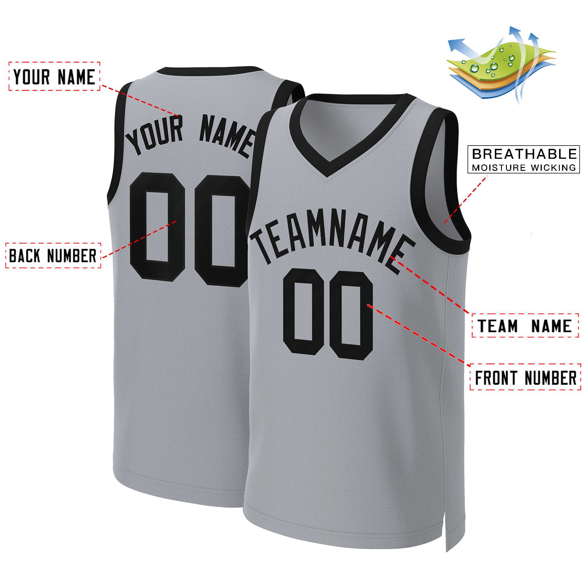 Custom Gray Black Classic Tops Basketball Jersey - Image 2